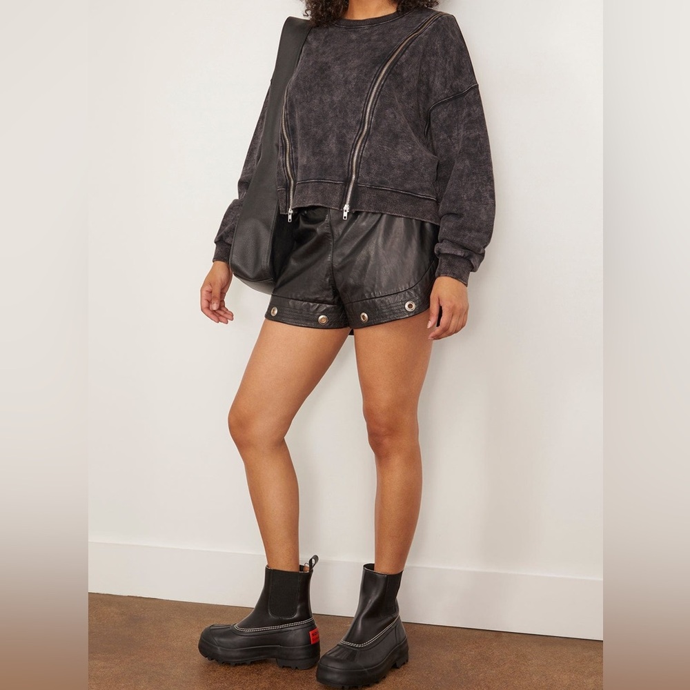R13 Zippered Crewneck Sweatshirt in Washed Black - size M - Picture 5 of 12